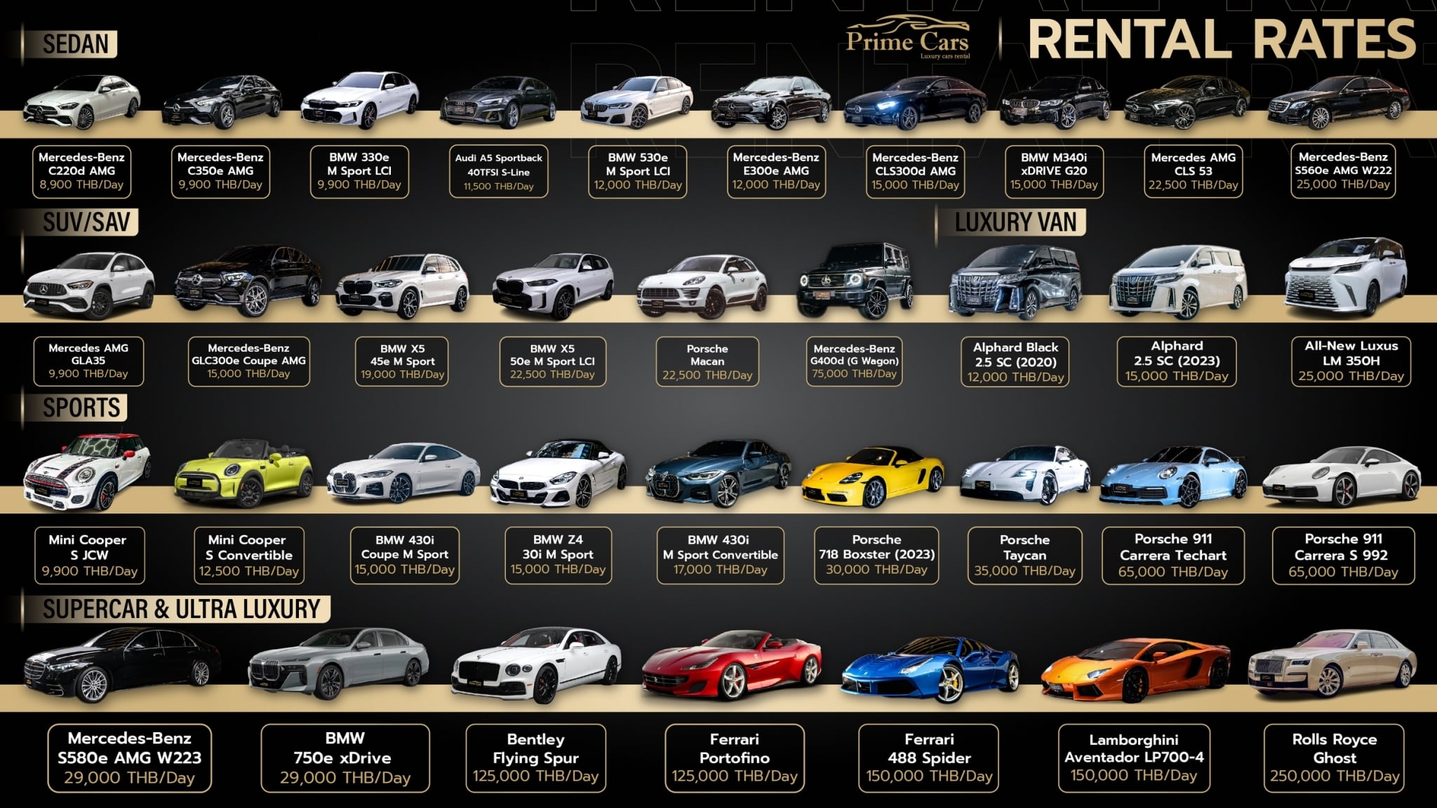 ราคาเช่ารถหรู Luxury Car Rental Price List